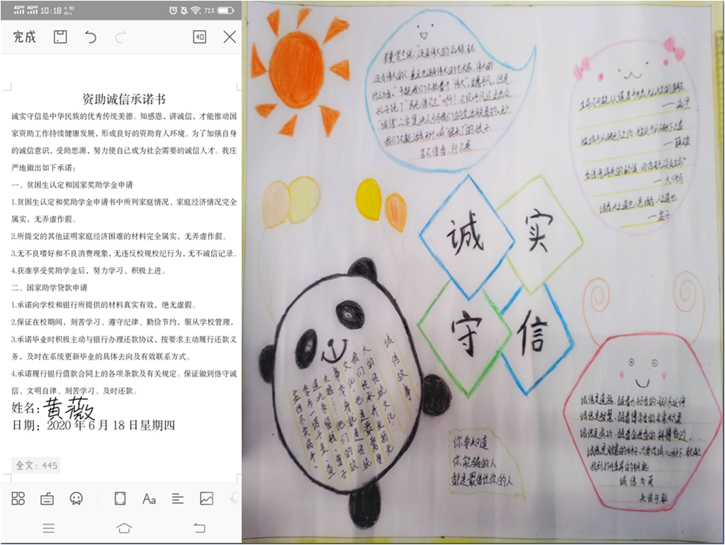 组织诚信案例专题讨论交流会;开展诚信手抄报制作和签订承诺书,征文